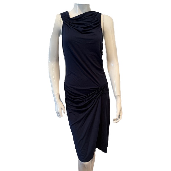 NWT Max Studio Sleeveless Draped Midi Dress Pleated Blue Size Large Elegant - Picture 1 of 8